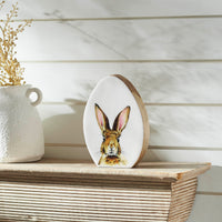 Bunny Hop Wooden Decor Egg Shape White w/ Bunny 7x5x0.75