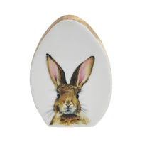 Bunny Hop Wooden Decor Egg Shape White w/ Bunny 7x5x0.75