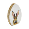 Bunny Hop Wooden Decor Egg Shape White w/ Bunny 7x5x0.75