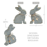 Bunny Hop Wooden Sitting Bunny Grey w/ Natural Beads 6x4x1