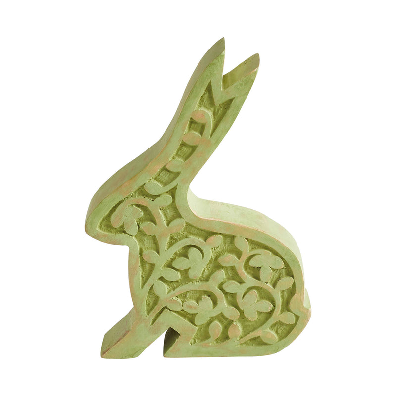 Bunny Hop Wooden Sitting Bunny In Green 8.75x6.5x1.5