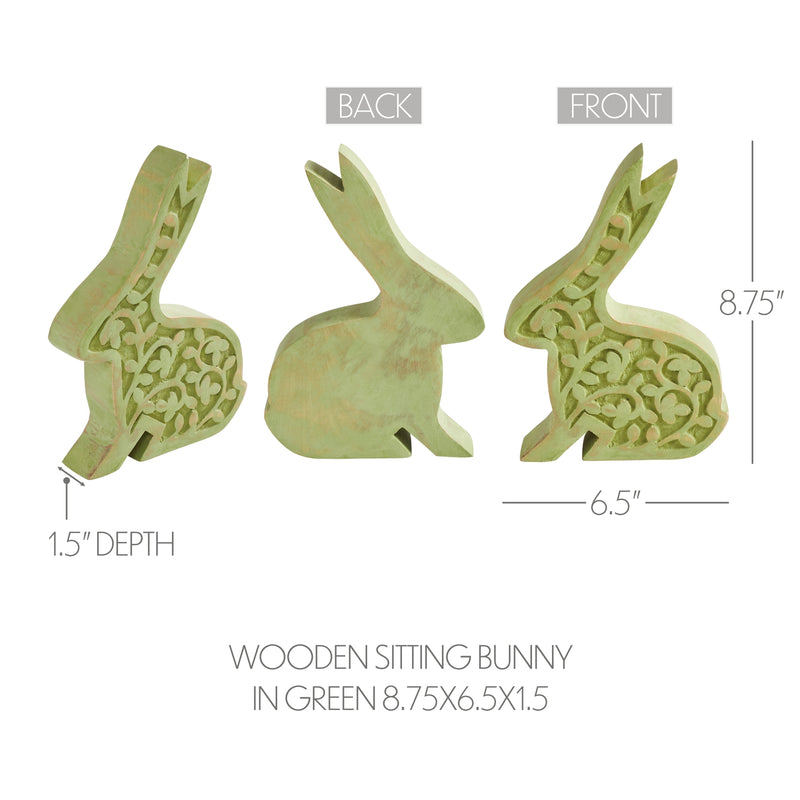 Bunny Hop Wooden Sitting Bunny In Green 8.75x6.5x1.5