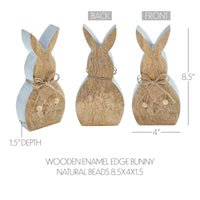 Spring In Bloom Wooden Enamel Edge Bunny w/ Natural Beads 8.5x4x1.5