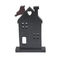 Spring In Bloom Wooden Prim House w/ Bird On Roof 14x9x2