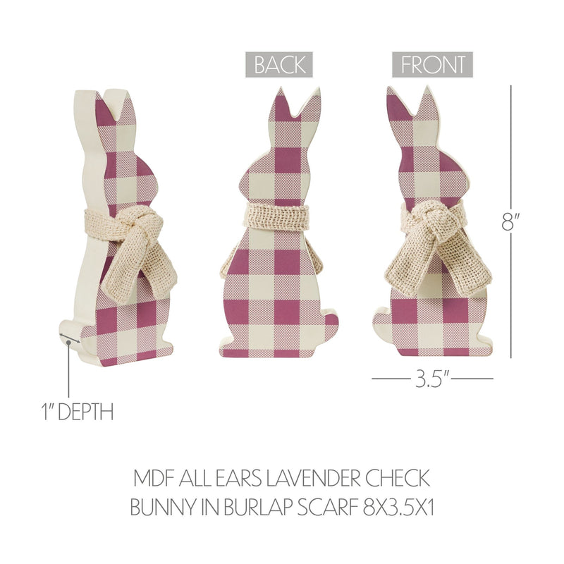 Bunny Hop MDF All Ears Lavender Check Bunny In Burlap Scarf 8x3.5x1