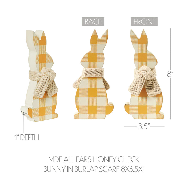 Bunny Hop MDF All Ears Honey Check Bunny In Burlap Scarf 8x3.5x1