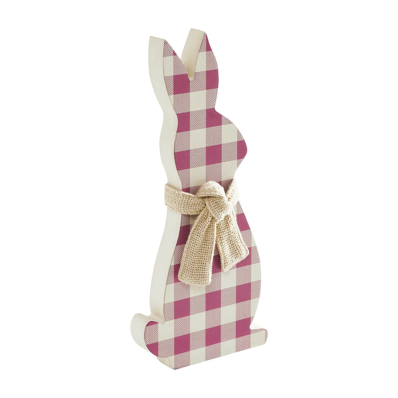 Bunny Hop MDF All Ears Lavender Check Bunny In Burlap Scarf 13x6x1