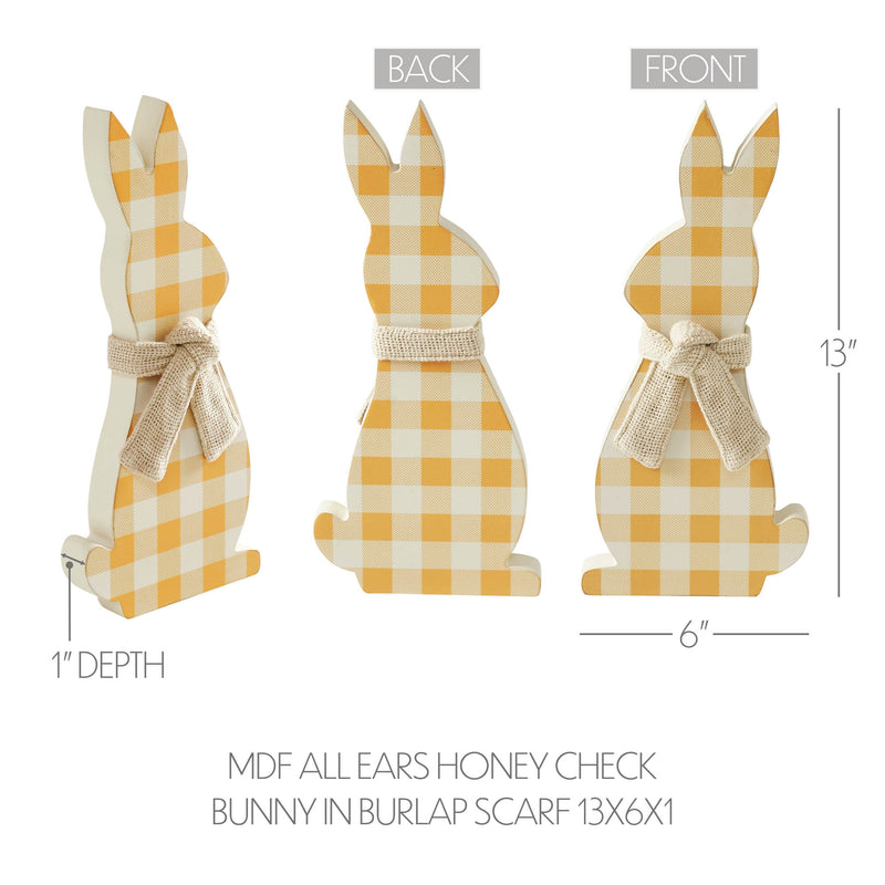 Bunny Hop MDF All Ears Honey Check Bunny In Burlap Scarf 13x6x1