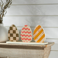 Bunny Hop MDF 3 Painted Eggs w/ Base 5.5x12x2.25