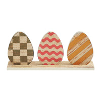 Bunny Hop MDF 3 Painted Eggs w/ Base 5.5x12x2.25