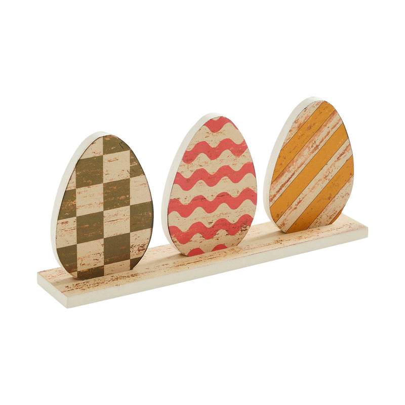 Bunny Hop MDF 3 Painted Eggs w/ Base 5.5x12x2.25