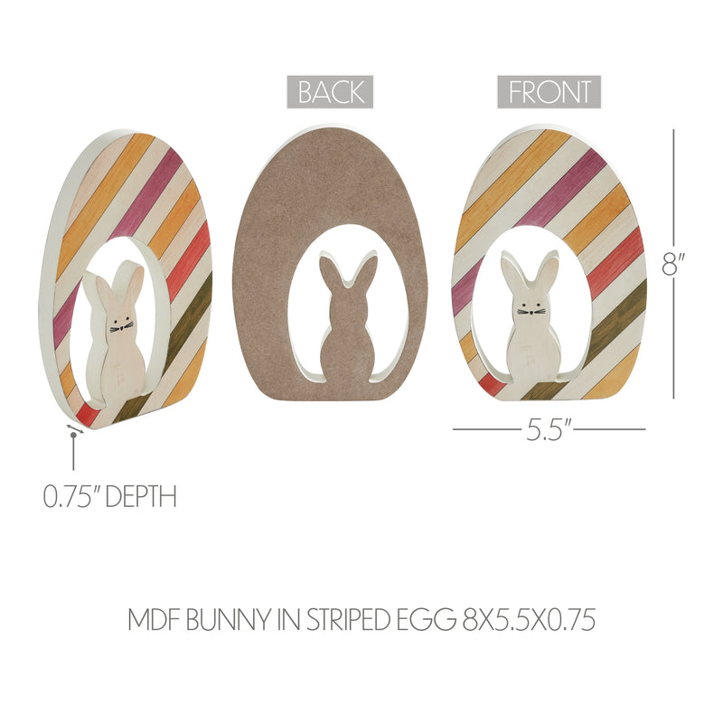 Bunny Hop MDF Bunny In Striped Egg 8x5.5x0.75