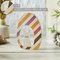 Bunny Hop MDF Bunny In Striped Egg 8x5.5x0.75