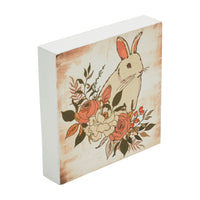 Bunny Hop Floral Bunny MDF Block Sign 5x5x1