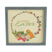 Bunny Hop Happy Easter Chick & Wreath MDF Wall Sign 12x12x0.5