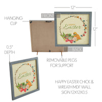 Bunny Hop Happy Easter Chick & Wreath MDF Wall Sign 12x12x0.5