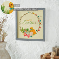 Bunny Hop Happy Easter Chick & Wreath MDF Wall Sign 12x12x0.5