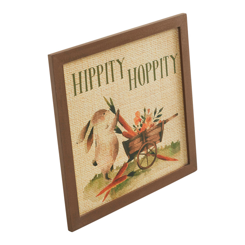 Bunny Hop Hippity Hoppity Bunny & Carrot Wagon MDF Wall Sign 12x12x0.5