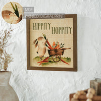 Bunny Hop Hippity Hoppity Bunny & Carrot Wagon MDF Wall Sign 12x12x0.5