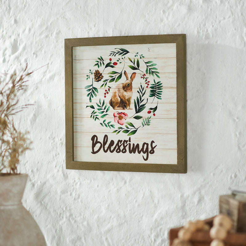 Bunny Hop Blessings Bunny & Wreath MDF Wall Sign 12x12x0.5