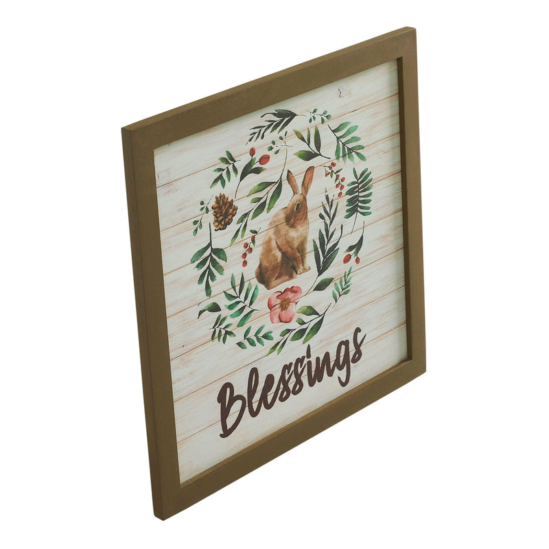 Bunny Hop Blessings Bunny & Wreath MDF Wall Sign 12x12x0.5