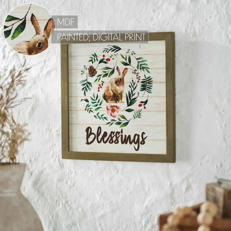 Bunny Hop Blessings Bunny & Wreath MDF Wall Sign 12x12x0.5