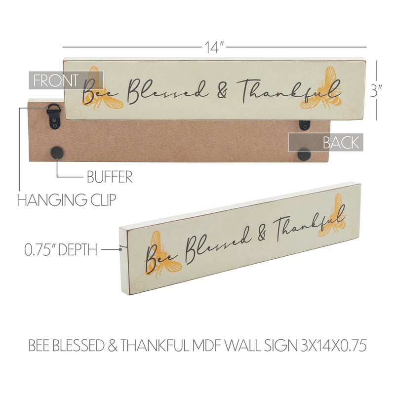 Buzzy Bees Bee Blessed & Thankful MDF Wall Sign 3x14x0.75