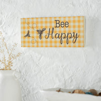 Buzzy Bees Bee Happy Honey Check MDF Wall Sign 7x16x1