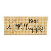 Buzzy Bees Bee Happy Honey Check MDF Wall Sign 7x16x1