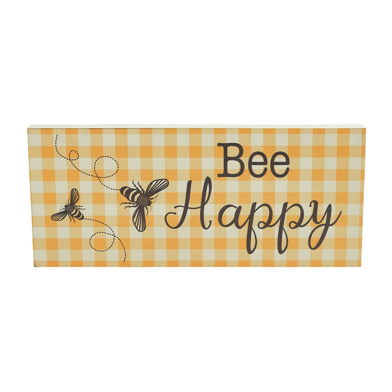 Buzzy Bees Bee Happy Honey Check MDF Wall Sign 7x16x1