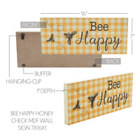 Buzzy Bees Bee Happy Honey Check MDF Wall Sign 7x16x1