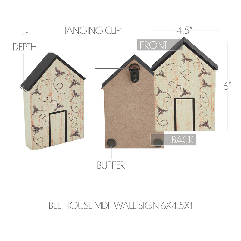 Buzzy Bees Bee House MDF Wall Sign 6x4.5x1