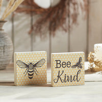 Buzzy Bees Bee Kind MDF Block Sign 5x5x1 Set of 2