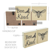 Buzzy Bees Bee Kind MDF Block Sign 5x5x1 Set of 2