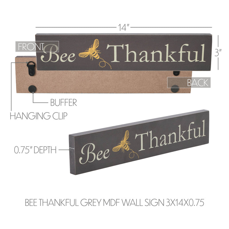 Buzzy Bees Bee Thankful Grey MDF Wall Sign 3x14x0.75