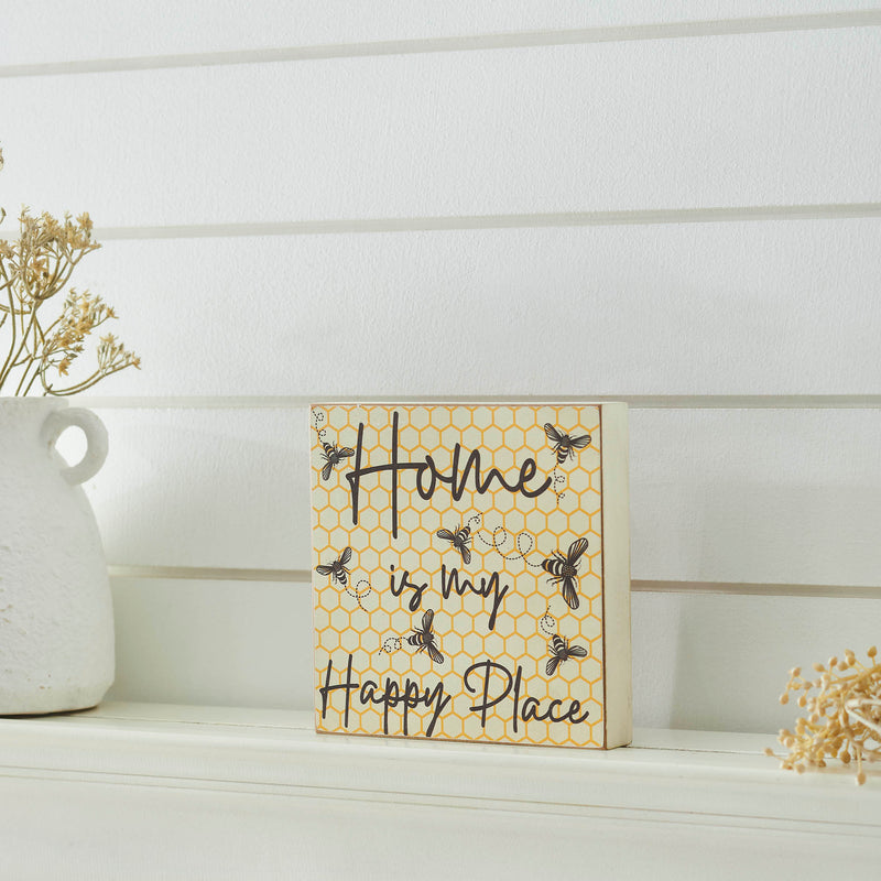 Buzzy Bees Home Is My Happy Place MDF Block Sign 6x6x1