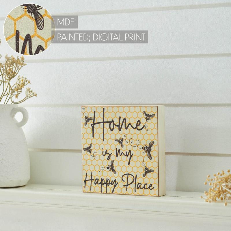 Buzzy Bees Home Is My Happy Place MDF Block Sign 6x6x1