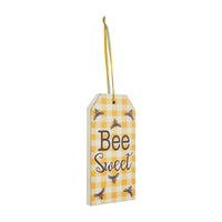Buzzy Bees Bee Sweet Honey Check MDF Tag Ornament w/ Ribbon 7x3.75x0.5
