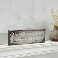 Celebrate Grace For God So Loved The World Distressed Grey MDF Wall Sign 5x15x1