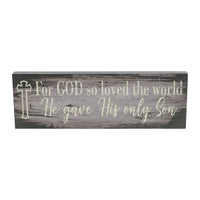 Celebrate Grace For God So Loved The World Distressed Grey MDF Wall Sign 5x15x1