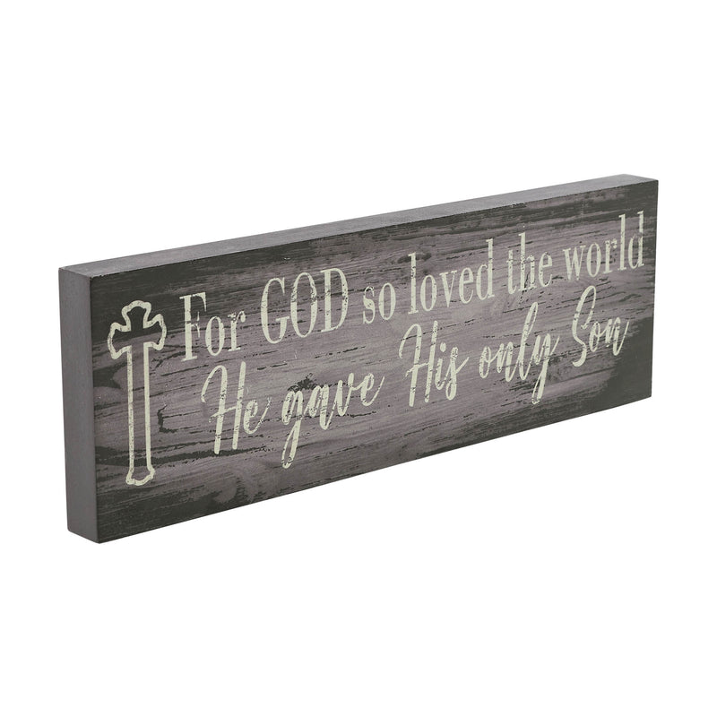 Celebrate Grace For God So Loved The World Distressed Grey MDF Wall Sign 5x15x1