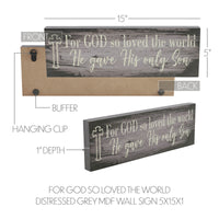 Celebrate Grace For God So Loved The World Distressed Grey MDF Wall Sign 5x15x1