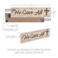 Celebrate Grace He Gave All w/ Crown Of Thorn On Cross MDF Wall Sign 2.75x11x0.75