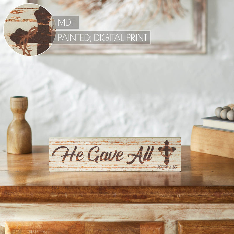 Celebrate Grace He Gave All w/ Crown Of Thorn On Cross MDF Wall Sign 2.75x11x0.75