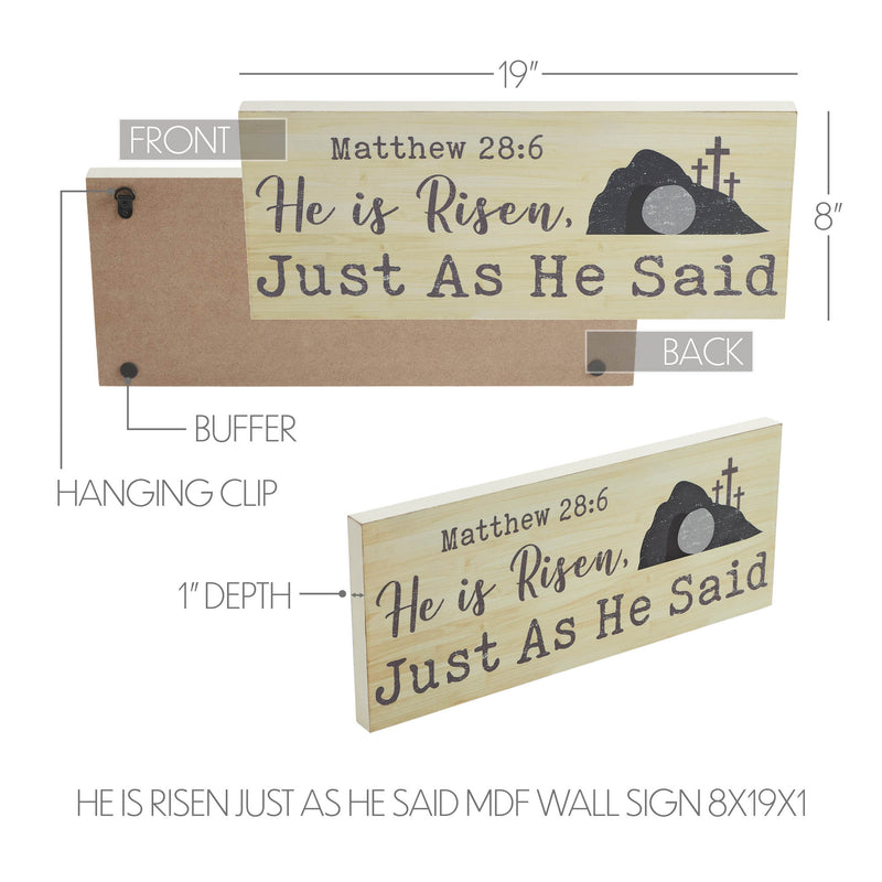 Celebrate Grace He Is Risen Just As He Said MDF Wall Sign 8x19x1