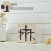 Celebrate Grace 3 Crosses Distressed Antique White MDF Block Sign 6x6x1