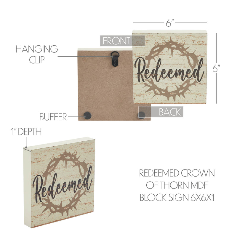 Celebrate Grace Redeemed w/ Crown Of Thorn MDF Block Sign 6x6x1