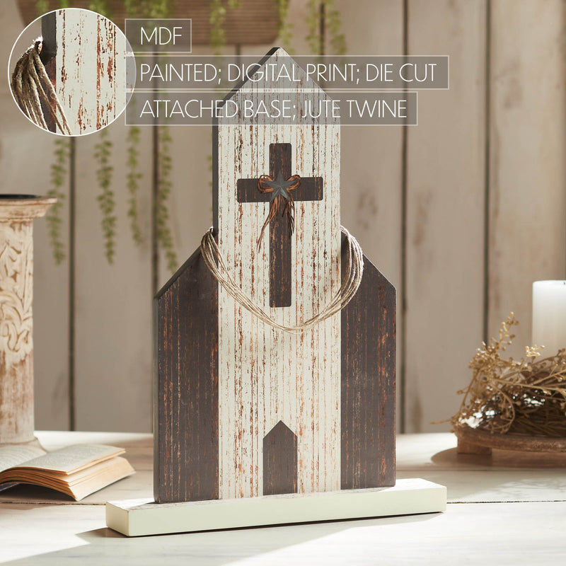 Celebrate Grace MDF Church w/ Cross Star & Jute Twine Coil 18.7x13.75x2.5