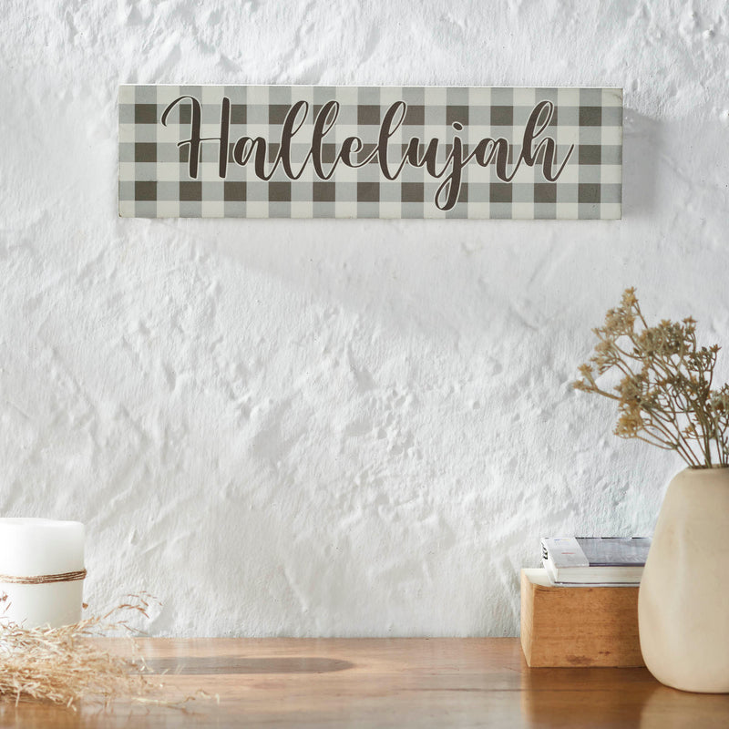 Celebrate Grace Hallelujah Grey Check MDF Wall Sign 4x15x1