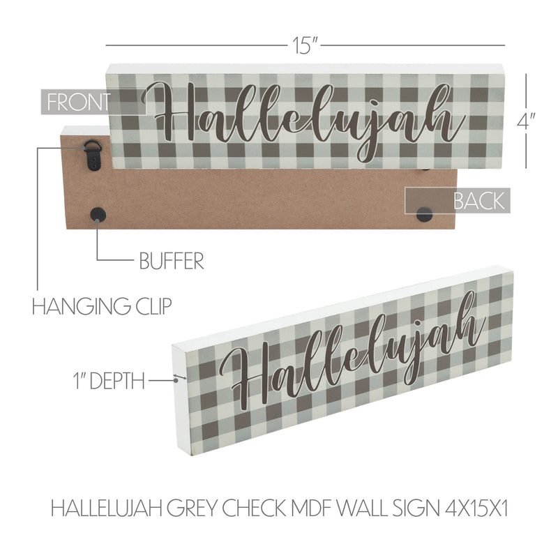 Celebrate Grace Hallelujah Grey Check MDF Wall Sign 4x15x1